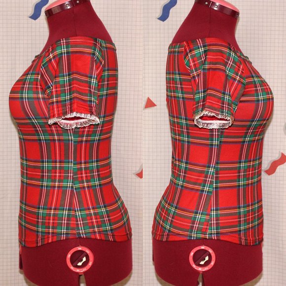 Paper Doll Production plaid/tartan top - Picture 3 of 6
